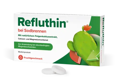 Packungsabbildung Refluthin mit Tabletten