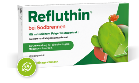 Packungsabbildung Refluthin bei Sodbrennen mit Minzgeschmack