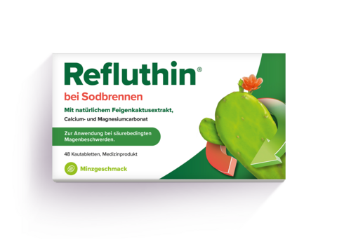 Packungsabbildung Refluthin Minzgeschmack frontal
