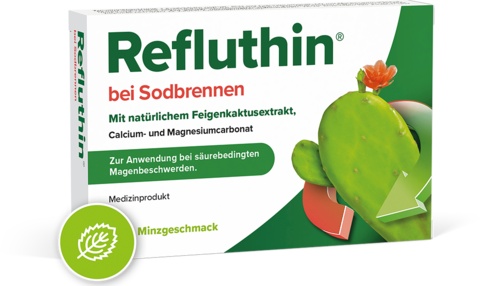 Packungsabbildung Refluthin bei Sodbrennen mit Minzgeschmack