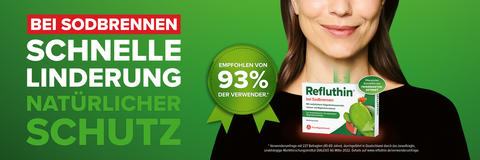 Refluthin bei Sodbrennen. Mit dem Siegel "Empfohlen von 93% der Verwender*"