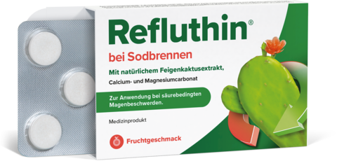 Packungsabbildung Refluthin Frucht mit Blister