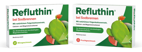 Packungsabbildung Refluthin Minze + Refluthin Frucht