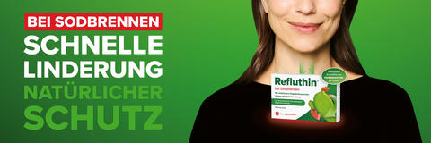 Header Refluthin bei Sodbrennen mit Keyvisual und Packung